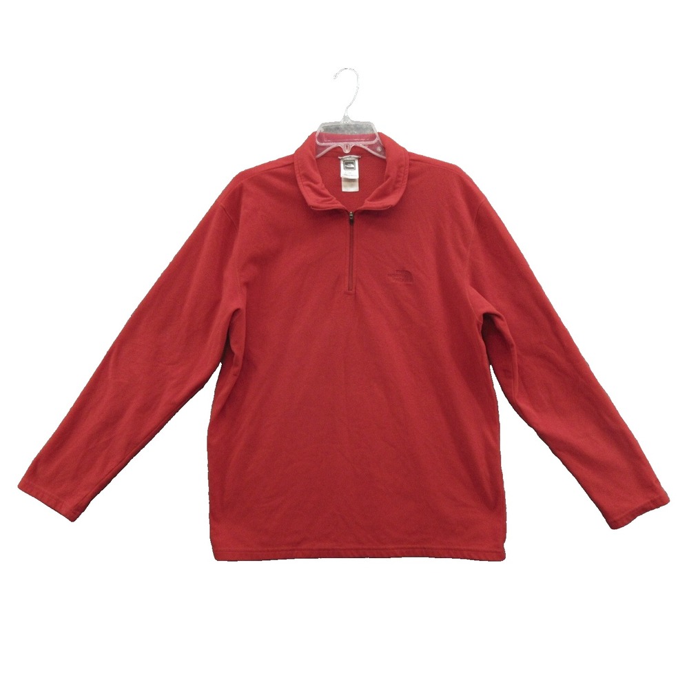 The North Face Men's Pullover Sweatshirt Large Red Polyester 1/4 Zip Long Sleeve